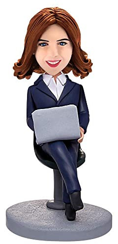 mydedor Benutzerdefinierte Wackelköpfe Figur Puppe, Officelady mit Laptop Custom Wackelkopf, Wackelkopf Figuren Handgemachte personalisierte Skulptur Geschenk für Frauen