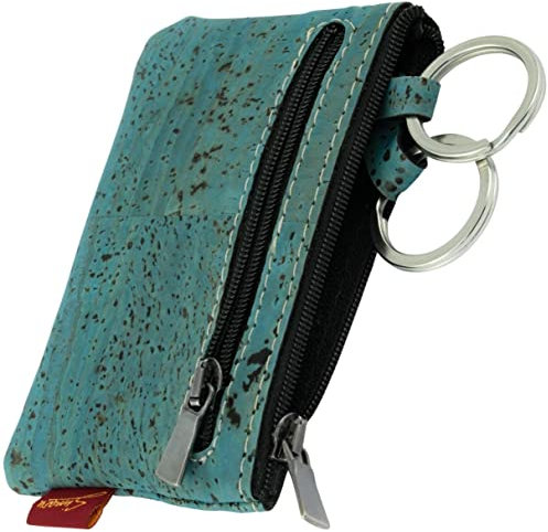 Simaru Monedero de Llaves de Corcho con 2 Arandelas,Cartera Práctica y Elegante,Compartimento Adicional con Cremallera.