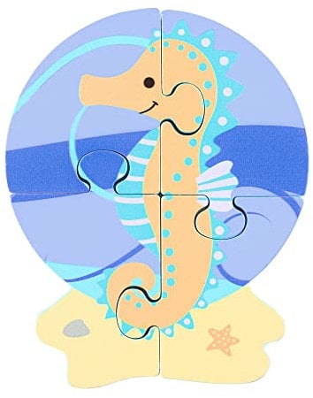 Seahorse Mini Wooden Puzzles - My First Puzzles, Jigsaw Puzzle Games with Sea life Animal - Educational Toys For 1 Year Old + Toddler, Montessori Early Development & Activity Toys by Orange Tree Toys