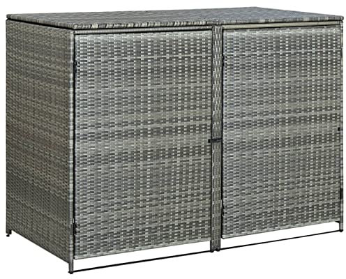 Keketa Double Wheelie Bin Shed, Durable Metal Wheelie Bin Storage Shed Hideaway, Rattan Effect Dustbin Sheds, Outdoor Patio Garden Container Cover Lockable Anthracite 148x77x111 cm