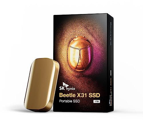 SK Hynix Beetle X31 512GB External SSD with DRAM - up to 1050MB/s, USB C 3.2 Gen2, External Solid State Drive for PC/Mac/Tablet/Android/Gaming Consoles (Champagme Gold)