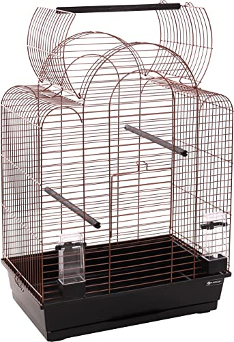Flamingo Vogelkäfig – Voliere Vögel – Bizet Kupfer/Schwarz – 54×34×74,5 cm – 3 Holzsitzstangen, 2 Näpfe, Frontklappe, Kunststoff-Schublade, EU-Herstellung