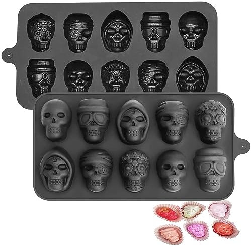 FGen 2 Stück Totenkopf Schokoladenform Silikon, 3D Halloween Silikonform Pralinen, Silikon Eiswürfelform Totenkopf, für Halloween DIY Süßigkeiten Kuchen Seife, Eiswürfelformen für Whisky, Getränke