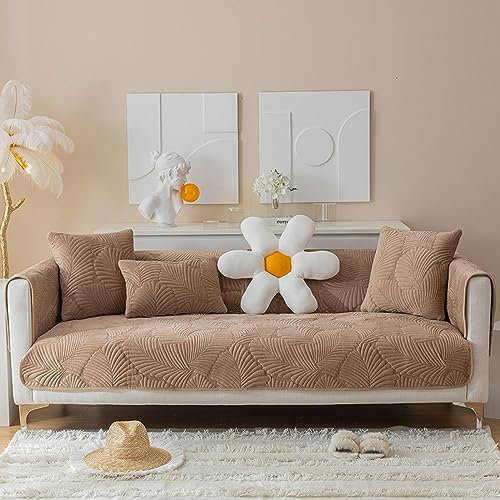 1 2 3 4-Sitzer-Sofabezug PlüSch Rutschfester Sofa ÜBerwüRfe L/U-Eck-Universal Sofa üBerzug MöBelschutz Stoff Leder Couch üBerzug Baby-Krabbelmatte Katzen Hunde Decke Sofa Abdeckung(110X110cm,Brown)