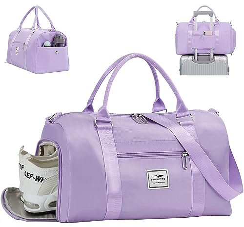 FIORETTO Damen-Sporttasche, Reisetasche mit Schuhfach und Nasstasche, Weekender, Übernachtungstasche, Krankenhaustasche, Handgepäcktasche Lila