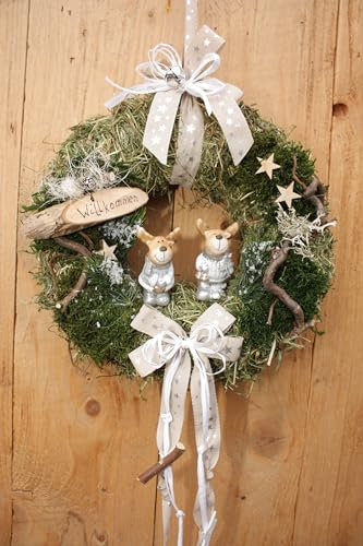 Türkranz D28 cm zwei Elche Keramik Winter Farbe taupe silber