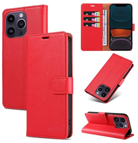 STAWLKA Case for iPhone 11 Pro, Premium PU Leather Flip Magnetic Buckle Wallet Case Kickstand Blocking RFID Shockproof Protective Phone Cover for iPhone 11 Pro - Red