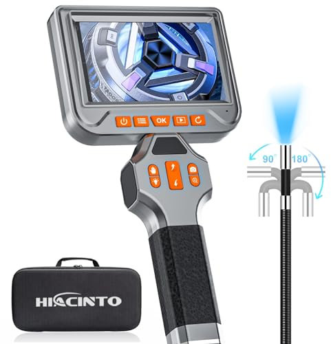 Hiacinto 360° Elektrisch Drehbar Endoskopkamera, 6mm Ultradünn Endoskopkamera Beweglicher Kopf, Endoskop mit 5-Zoll HD-Bildschirm, Inspektionskamera Rohrkamera mit 8 LEDs, 64 GB Karte und 1.5M Kabel