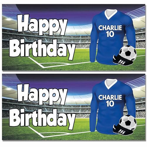 AK Giftshop Personalised Football Birthday Banner Party Decoration Blue Shirt Team Colours - (pack of 2)