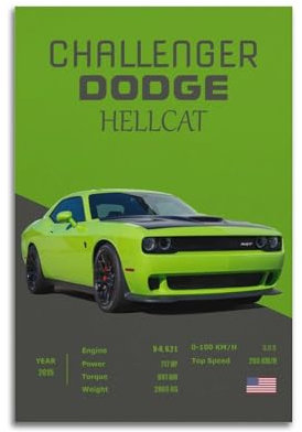 ZAISO Muscle Car Poster SRT Hellcat Sportwagen, dekorative Leinwand, Familienschlafzimmer, Kunstwerk, Bild, Gemälde, 50 x 75 cm