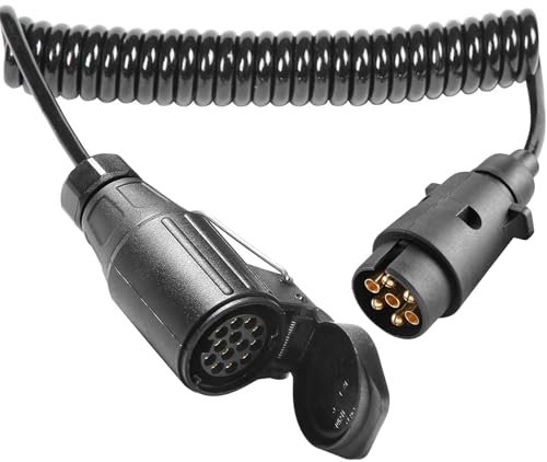 ETUKER Rallonge Remorque 7Broches 12v Câbles D'extension Remorques 7vers 13 Broches Prise,2.8M Adaptateur Précâblé Spiralé pour Caravanes