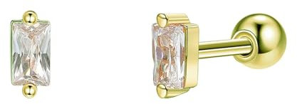 Ohrstecker Silber 925, Ohrstecker Gold Quadrat Zirkonia Ohrringe Damen 0.6 x 0.3 cm