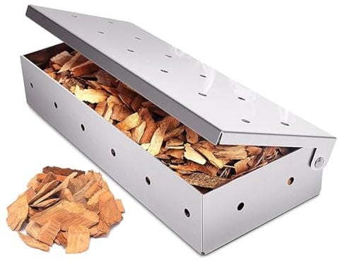 VZU Smoker BBQ Box, Meat Smoker, Gas BBQ Smoker Box, Grill Smoker Box, Stainless Steel Smoker Box, Smoke Box for Home, Garden, Outdoor Barbecue