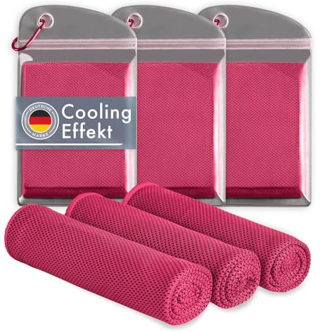 Blumtal Kühlhandtuch 3er Set - kühlendes Handtuch als Sporthandtuch - Mikrofaserhandtuch mit Kühlfunktion - weiches Fitness Handtuch 100x30 cm - Kühltuch Cool Towel mit Tasche – Pink