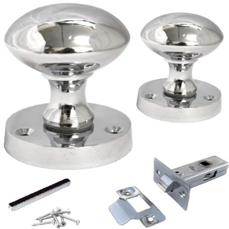 Betley Butterfly Chrome Mortice Sprung Door Knob Set Pack Pair Round Victorian Knobs Tubular Latch Pack 56mm