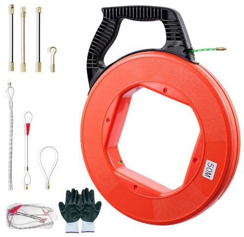 Teodute Guia Pasacables 4,5mm 50m, Guia Cables 50m, Ayuda de Extracción de Cables con 7 Muelles Guía, Guia Cables Espiral Guía Pasacables para Cableado Datos Telecomunicaciones Ingeniería Eléctrica