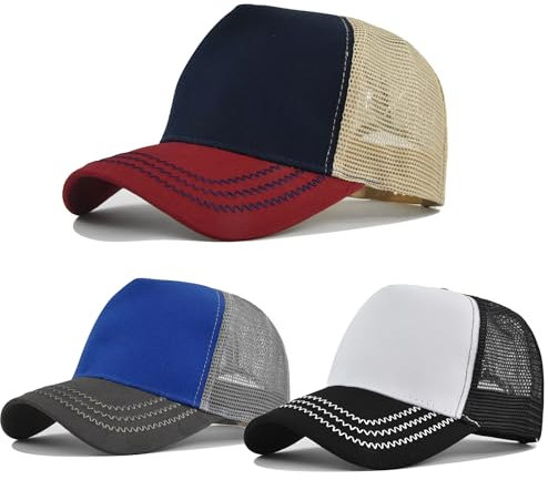 HAPEE Baseball-Kappen für Herren, 2/3er-Pack, Trucker, Klassische Snapback-Kappe (DE/NL/SE/PL, Alphanumerisch, Einheitsgröße, B-3P03-Wi-Navy x Gr-Blue x Bl-White)