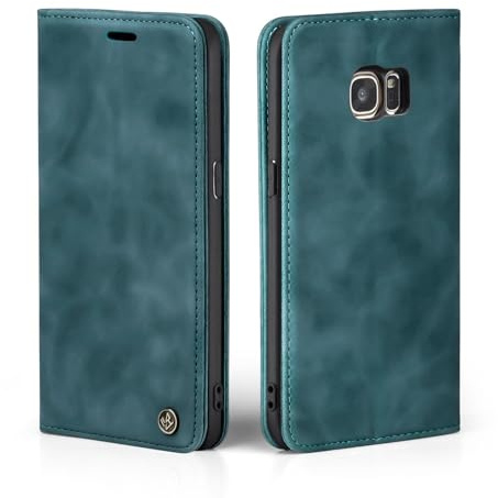 LBH Handyhülle für Samsung Galaxy S7 in Petrol Blau mit Karten- und Geldfach Smartphone Hülle mit Standfunktion Flip Case Schutzhülle Magnetverschluss Vintage