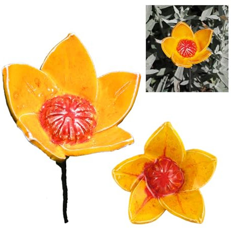 Midene Gartenstecker Keramik Handgefertigt - Gartendeko für Draußen Wetterfest - Garten Deko Keramik - Blume Gartenfiguren & Gartenstatuen - Blume