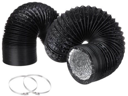 sourcing map Dryer Vent Hose 4 Inch 10 Ft Aluminum Flexible Air Ducting for Heating Cooling Ventilation and Exhaust with 2 Clamps, Black