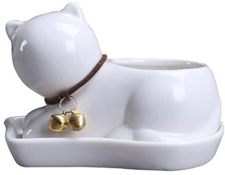 Pot De Fleur Pot de Fleurs Animal en céramique personnalisé créatif, Plante en Pot succulente Blanche Pure, Forme de Chaton de Dessin animé Pots De Fleurs pour Plantes D'intérieur