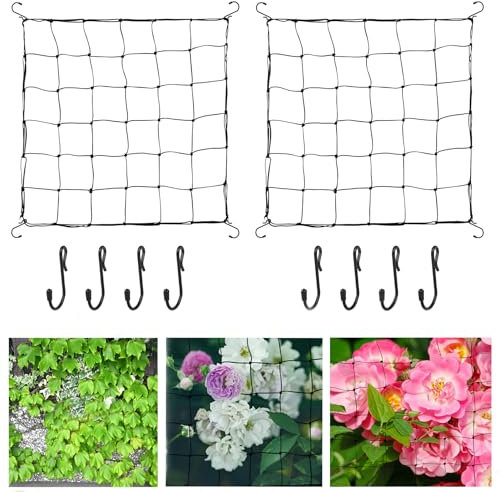 2 Stück Scrog Netz 60x60cm Grow Netz mit 8 Haken Wachsen Zelt Netz Elastische Spalier Netz Garten Pflanzennetz Ranknetz für Kletterpflanzen Pflanze Rankhilfe Gurken für Obst Gemüse