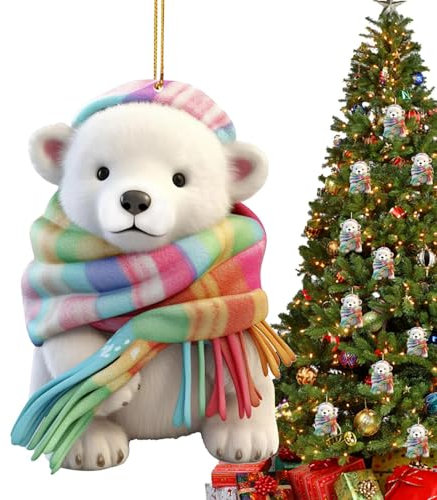 Ornamento natalizio a forma di orso polare, graziosa decorazione natalizia per albero di Natale, statuetta artigianale a forma di orso polare, decorazione natalizia invernale per albero, decorazione