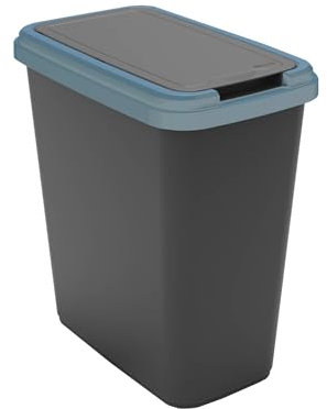 Sundis Green Bin, cubo de basura y de reciclaje, 25 L de capacidad, negro/azul, con tapa abatible o fija, con etiquetas adhesivas para cocina, oficina, lavadero, garaje