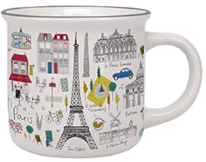 KIUB - Tasse Paris Eiffelturm – Motiv Alle Symbole von Paris und Frankreich – Material feines Porzellan – Fassungsvermögen 355 ml