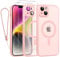 Rainway Magnetic Cover for iPhone 14 Case with 2 HD Screen Protector 1 Phone Lanyard, Compatible with MagSafe, Drop Protection Slim Shockproof Protective Translucent Matte Back Cell Phone Cover Pink