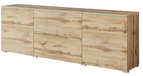 Muebles Slavic Wohnzimmer-Schrank Vera 181, TV-Schrank, 2 Türen, 2 Schubladen, optionale LED-Beleuchtung, Aufbewahrungsschrank (LED, Wotan)