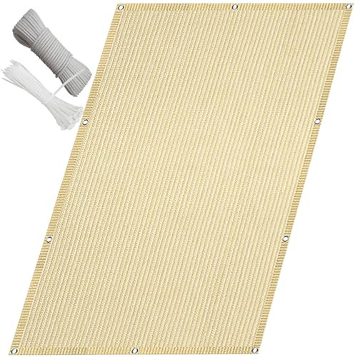 QINLIQIN Brise Vue pour Balcon 50 x 250 cm Couverture de Confidentialité Protection UV, Coupe-Vent avec Attaches de Câble pour Terrain de Sport, Couleur Crème