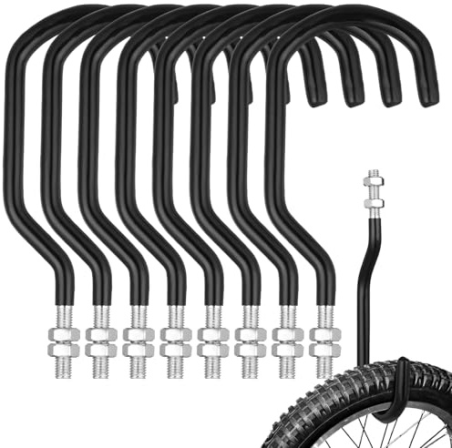 Shimeyao 8 Pcs Machine Thread Bicycle Storage Hook, 3.15 Inch, Black | Heavy Duty Steel Bike Hooks, with M10 x 1.5 Machine Thread, Nuts and Rubber Coating, for Garage Bicycle Tire Storage