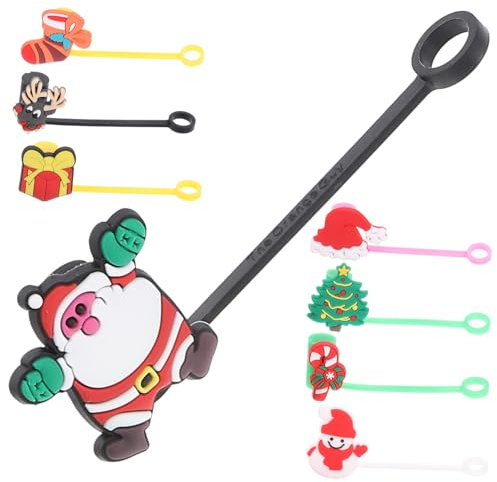 MAGICLULU 8pcs Christmas Silicone Straw Caps Reusable Straw Toppers with Festive Holiday Designs Fits Standard and Tumblers and Easy to Install for Party Use