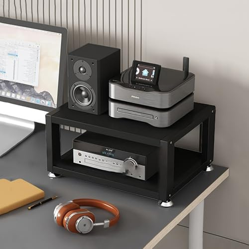 Desktop Audio Rack 2 3 4 Tier AV Media Stand Small Stereo Cabinet HiFi Rack For Headphone Amplifier CD Player Media Storage Cabinet(Black,2Tier-L40cm)