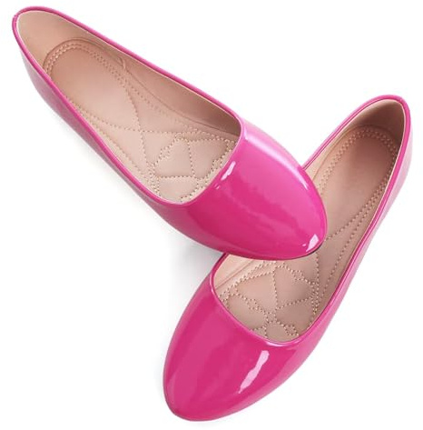 SAILING LU Womens Pointed Toe Ballet Flats Comfortable Solid Flat Shoes for Women Work Slip-Ons, 247-patent Leather-rose, 8.5 UK