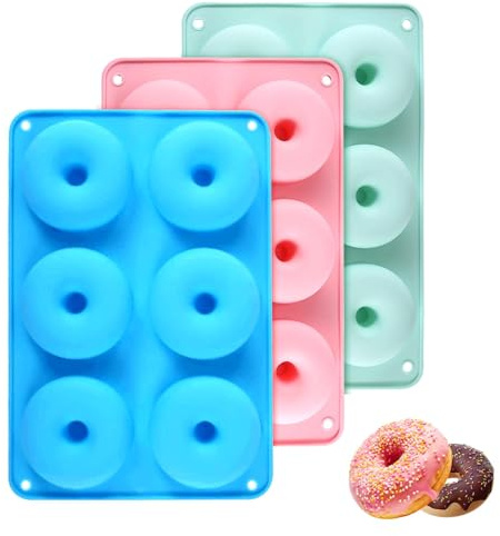Haluway 3 Pack Silicone Donut Moulds, Non-Stick Doughnut Baking Moulds, 6 Cavity Donut Trays for Donuts, Bagels, Muffins & Cupcakes, Oven Microwave Freezer Dishwasher Safe