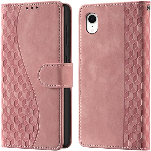 Wallet Flip Case for iPhone XR Leather Pink | RFID Blocking, 3 Card Slots & 1 Cash Pocket, Magnetic Closure, Kickstand, PU Leather Flip Cover for iPhone XR