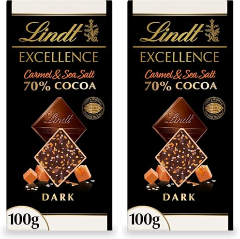 Lindt Excellence Passion Caramel and Sea Salt Dark Chocolate Bar 100g (Pack of 2)