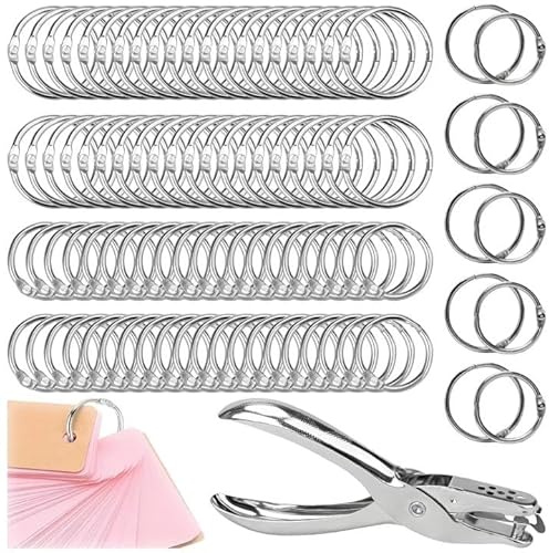 Jiavlyx 100 stycken bokringar med håltång, 25 mm/30 mm bindningsringar, bokbindningsringar i metall, indexkortsringar, bokbindningar, för scrapbook, album, anteckningsbok, indexkort, bokbindningar
