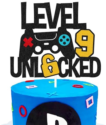 Bubaxuce Level 9 Freigeschaltet Kuchen Topper Spiel Controller 9s Kuchen Dekoration Glücklicher 9 Geburtstag Kuchen Dekor Video Spielen Spiel Film Thema Männer Frauen