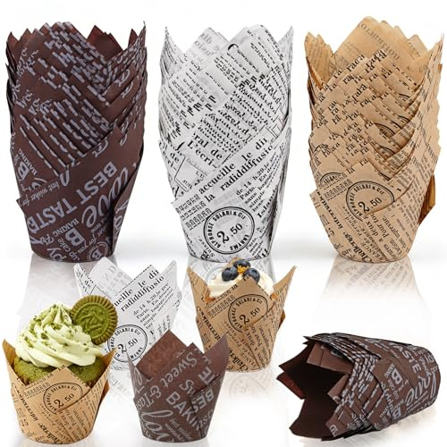 150 x Tulpe Muffinförmchen Muffins Papierförmchen, Muffinform Papier Cupcake Förmchen Cupcake, Muffin Backform Papier Backförmchen für Hochzeit Geburtstag Party (150pc)