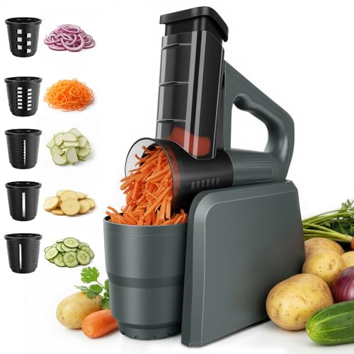 Electric Cheese Grater Vegetable Slicer 5-in-1, 5 Interchangeable Drum Blades, Food Processor for Cheese, Carrots, Nuts, Fruits & Vegetables