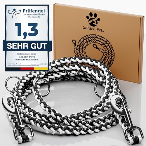 Testnote: Sehr gut - Hundeleine reflektierend I 2m, verstellbar, wetterfest & reißfest bis 250 kg I Paracord Führleine, Umhängeleine I kleine - große Hunde