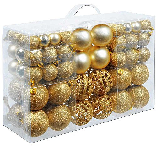 BAKAJI Confezione 100 Palline di Natale Diametro 3/4/6 cm Addobbi e Decorazioni per Albero di Natale (Oro)