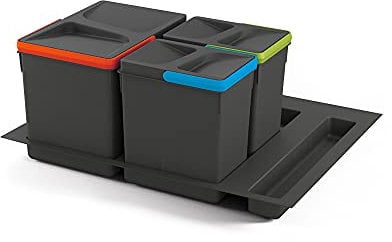 Emuca - Waste bins for drawer system, waste sorting bin with cut-out base, set of bins height 216mm with 60cm base