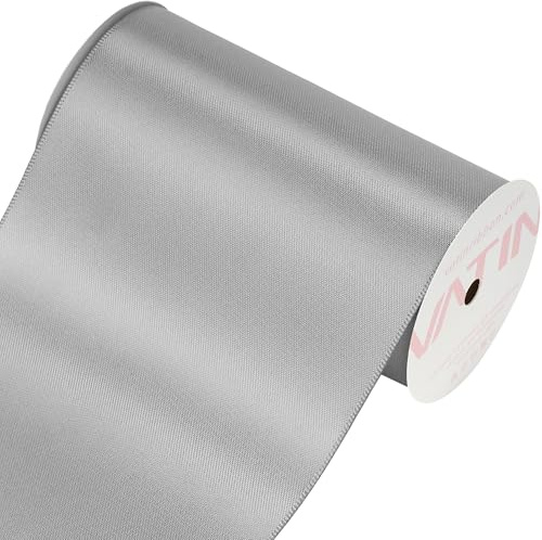 VATIN 100mm Wide Double Faced Polyester Deep Silver Satin Ribbon- 4.5 Metre/Spool, Perfect for Chair Sash, Making Bow, Sewing and Wedding Bouquet