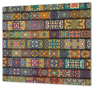 Cubre vitro resistente a golpes y arañazos - Tabla de cortar de vidrio templado - Encimera de trabajo – UNA PIEZA (60 x 52 cm) o DOS PIEZAS (30 x 52 cm); D14 Diseños y mandalas: Tiles 3