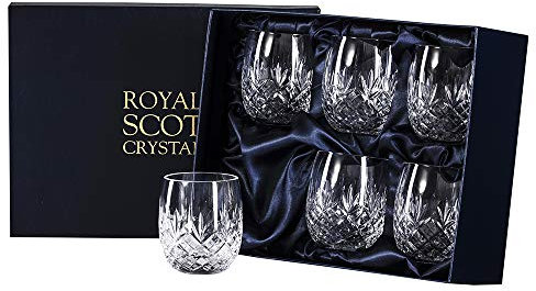 Royal Scot Crystal - Edinburgh 6 Gin & Tonic Crystal Tumblers (G&T) 12oz (Barrel Shaped) - Presentation Boxed