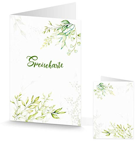 Logbuch-Verlag 50 Menükarten zu Beschriften & Bedrucken grün weiß - Speisekarte Tischaufsteller floral mit Blätterranken - Tischdeko